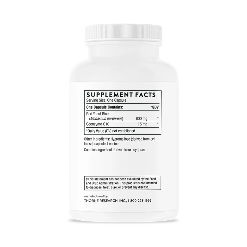 Thorne Red Yeast Rice + CoQ10 120 caps supplement facts