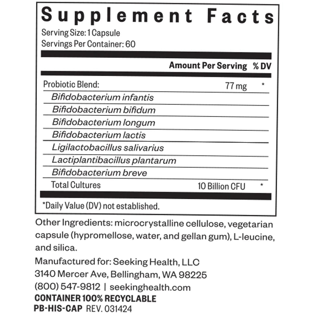 Seeking Health ProBiota HistaminX Supplement Facts