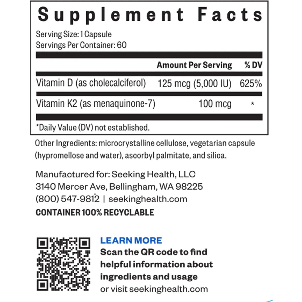 Ingredients of Vitamin D3 + K2 dietary supplement - vitamin D3, vitamin K2, ascorbyl palmitate