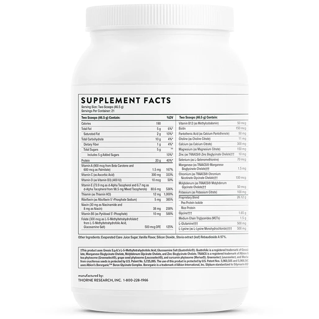 Thorne MediClear-SGS Vanilla Flavored 34.4 oz supplement facts