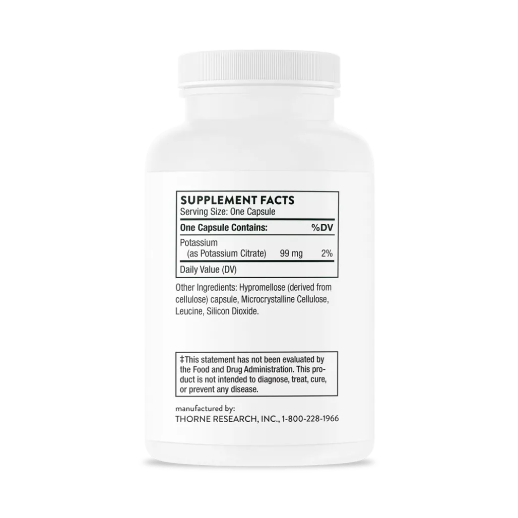Thorne Potassium Citrate 90 Vegcaps supplement facts