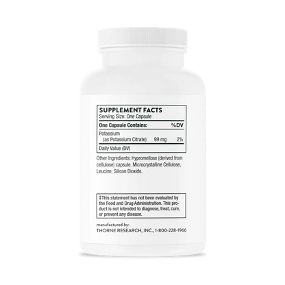 Thorne Potassium Citrate 90 Vegcaps supplement facts