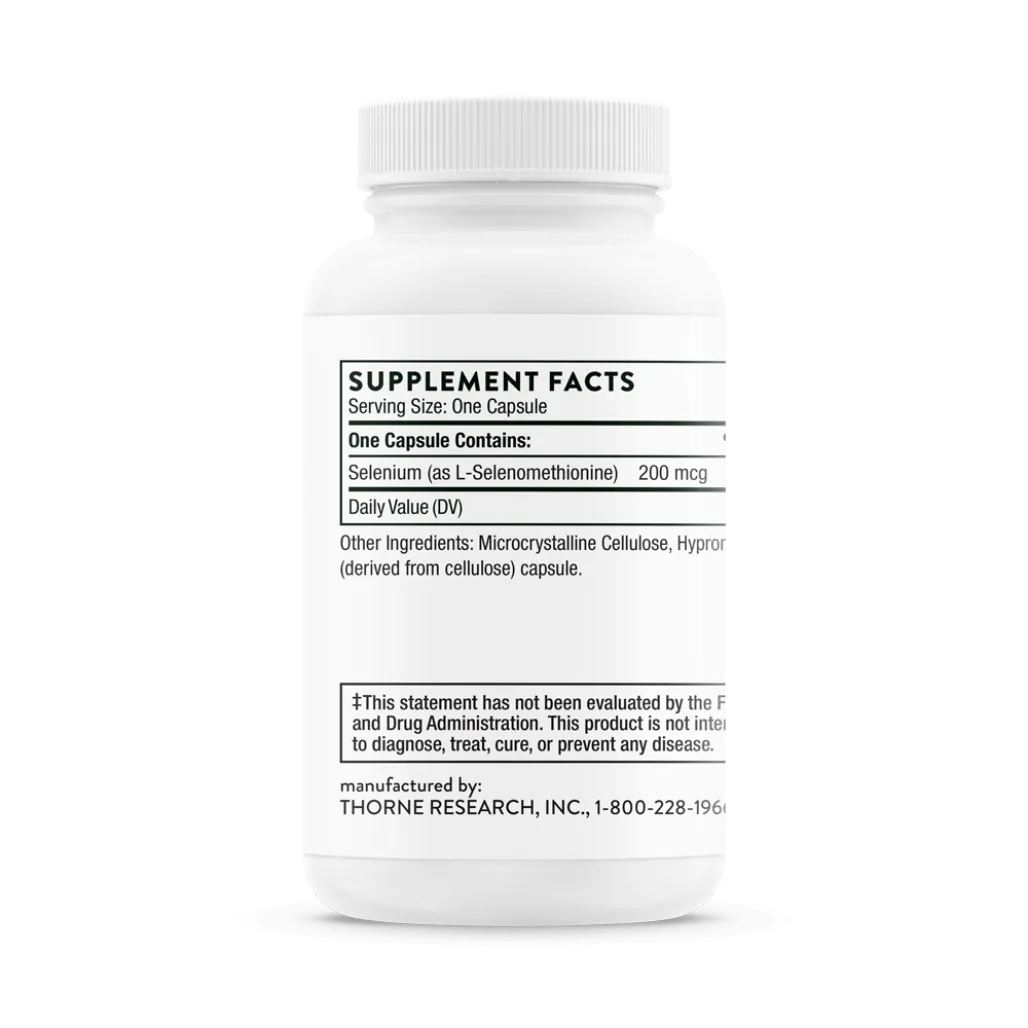 Thorne Selenium 200 mcg 60 caps supplement facts