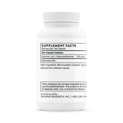 Thorne Selenium 200 mcg 60 caps supplement facts