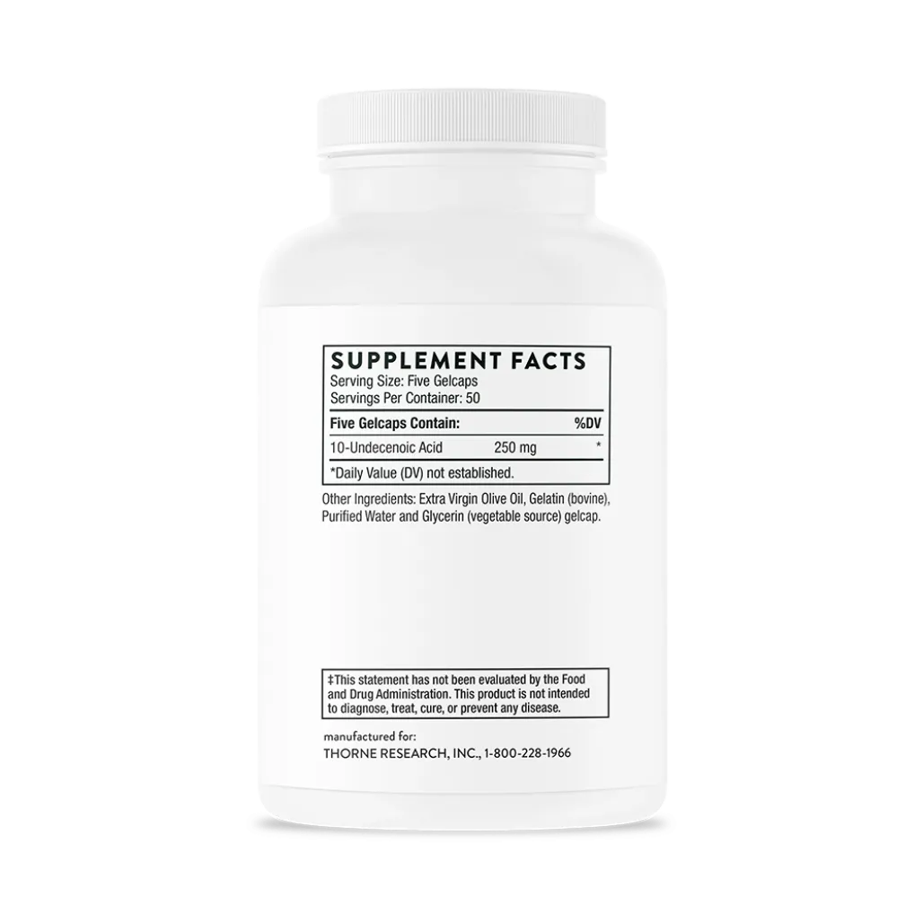 Thorne Undecylenic Acid 250 Softgels supplement facts
