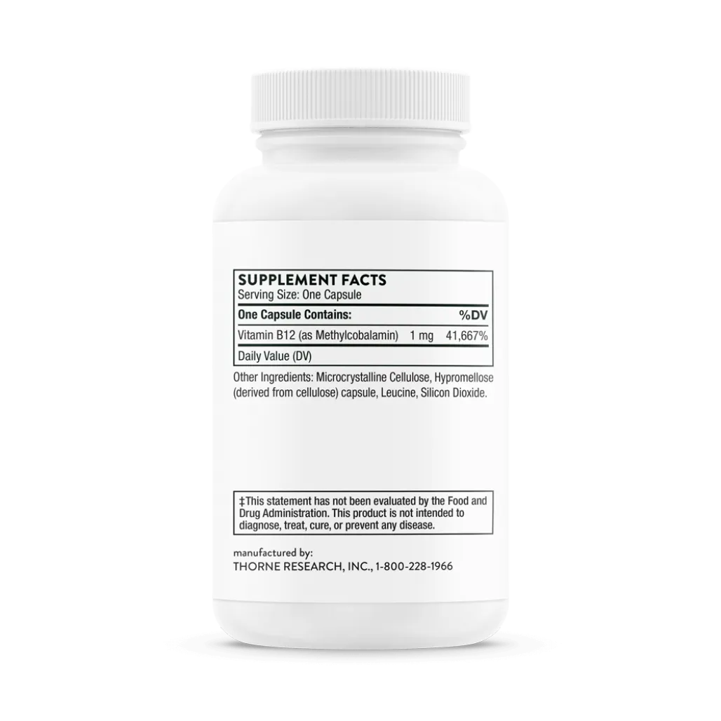 Thorne Vitamin B12 as Methylcobalamin 60 caps supplement facts