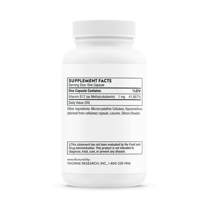 Thorne Vitamin B12 as Methylcobalamin 60 caps supplement facts