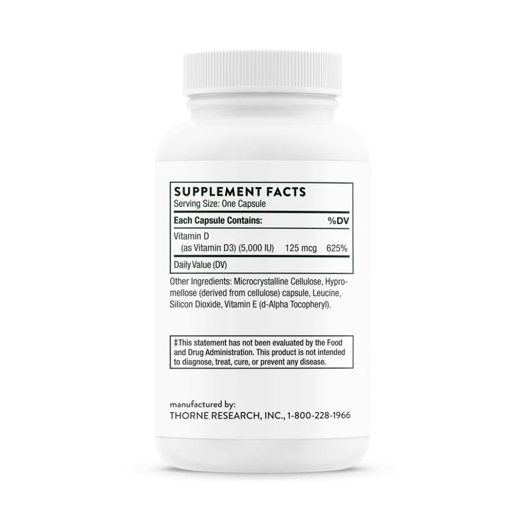 Thorne Vitamin D-5000 NSF 60 caps supplement facts