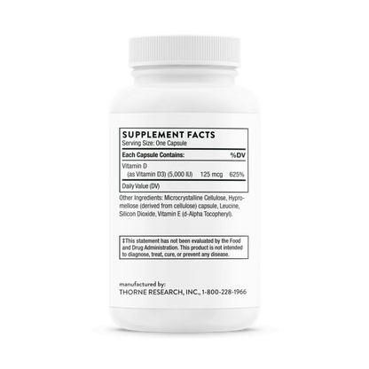 Thorne Vitamin D-5000 NSF 60 caps supplement facts