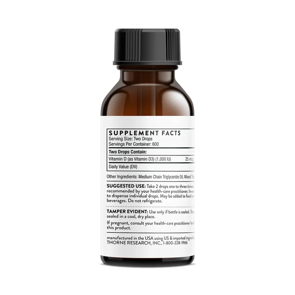 Thorne Vitamin D Liquid 1 oz supplement facts