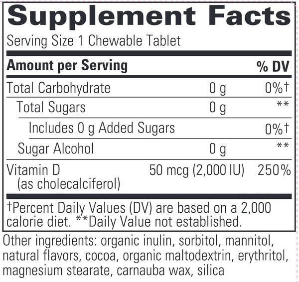 Integrative Therapeutics Vitamin D3 Chocolate 2000 IU 120 tabs chewable supplement facts