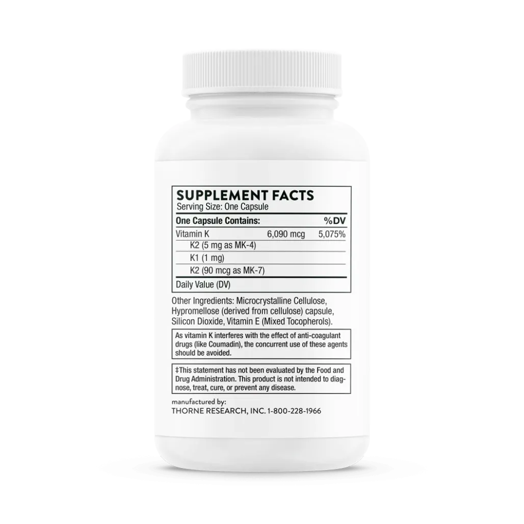 Thorne Vitamin K 60 caps supplement facts