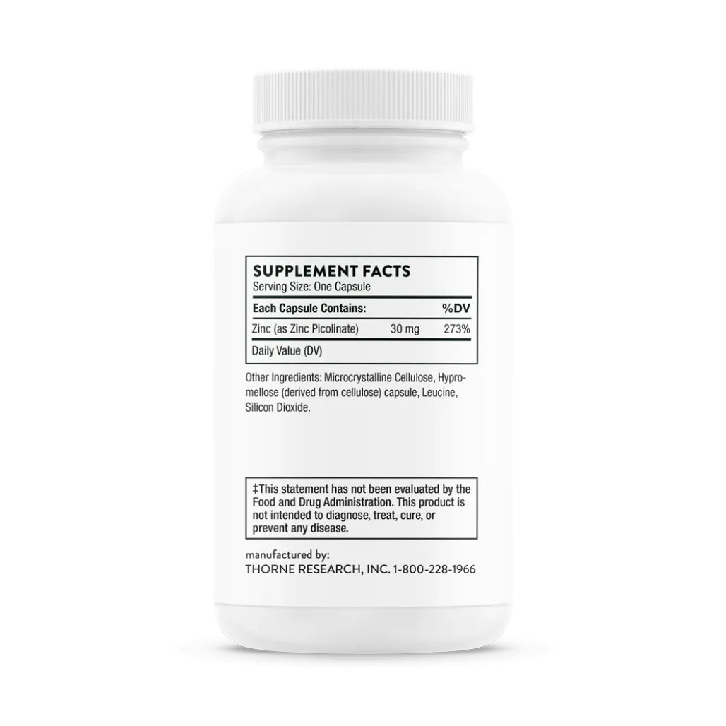 Thorne Zinc Picolinate 30 mg 60 caps supplement facts