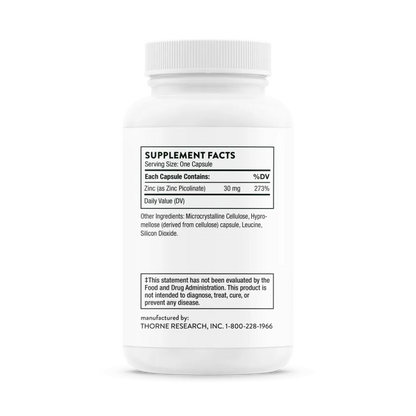 Thorne Zinc Picolinate 30 mg 60 caps supplement facts