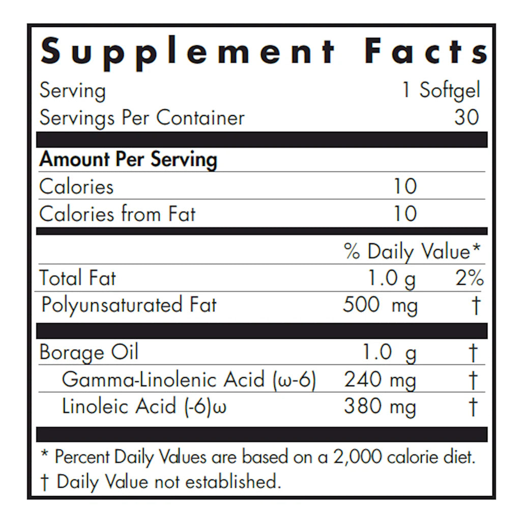 Allergy Research Group GLA Borage Oil softgels label