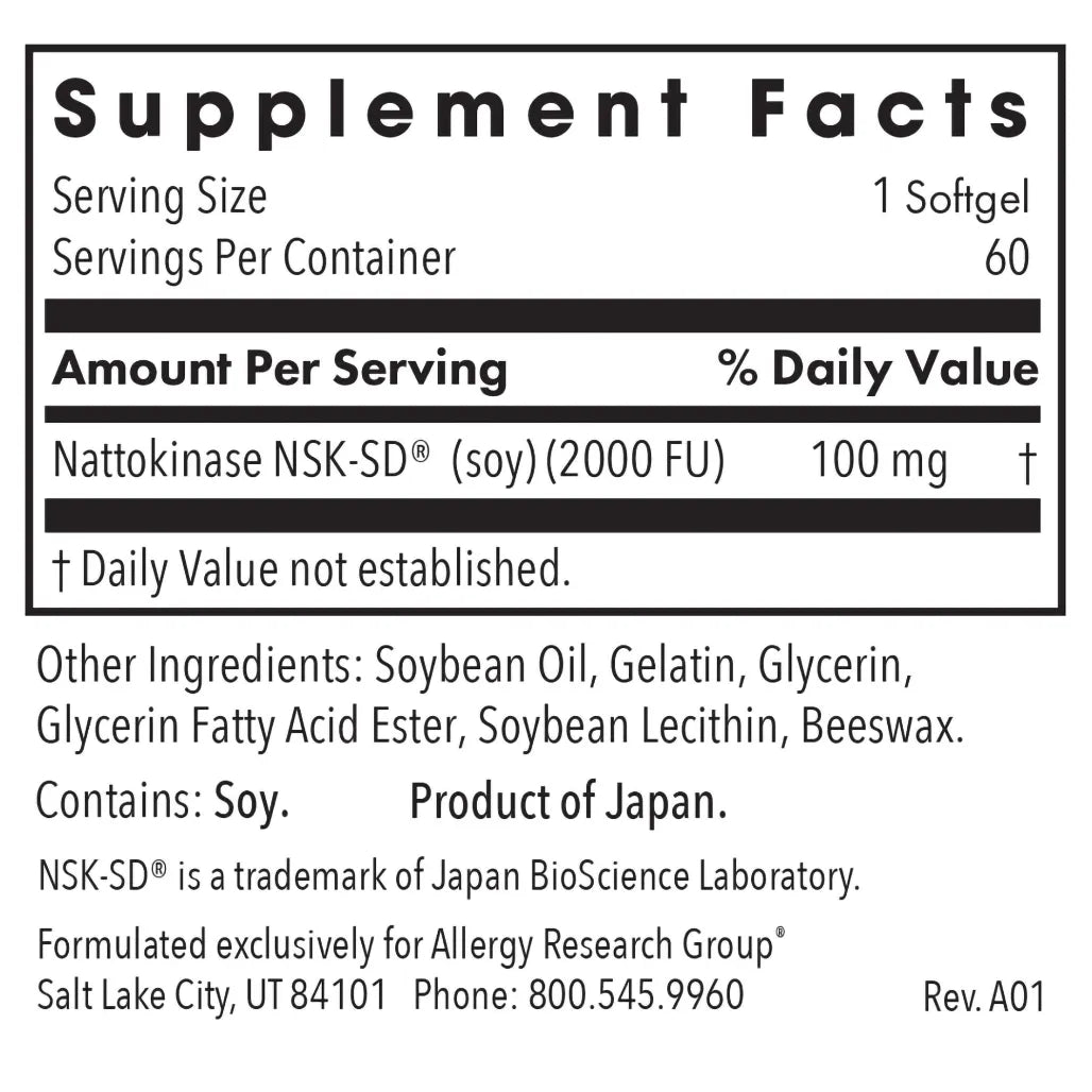Allergy Research Group Nattokinase 100 mg NSK-SD® - 60 softgels