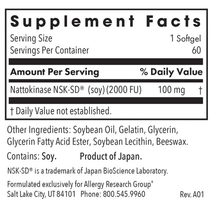 Allergy Research Group Nattokinase 100 mg NSK-SD® - 60 softgels